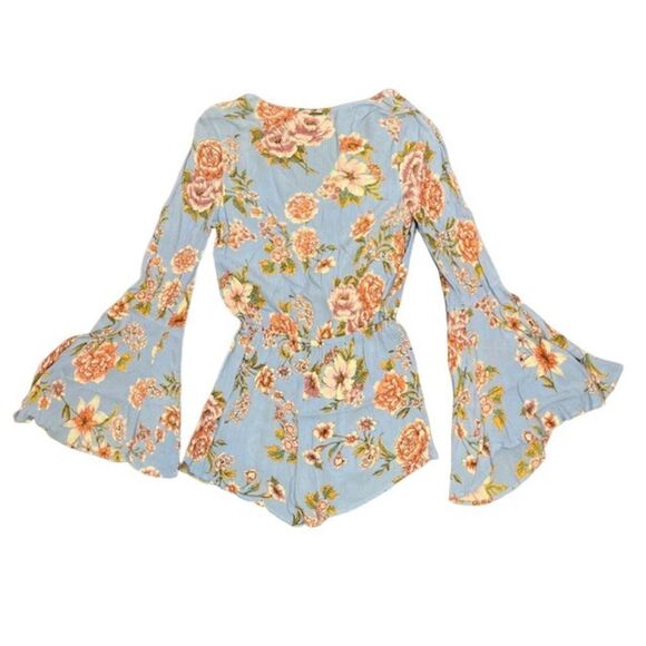 Billabong Sittin Pretty Romper Short Dusty Blue Rust Floral Breezy Size Medium - Picture 8 of 10
